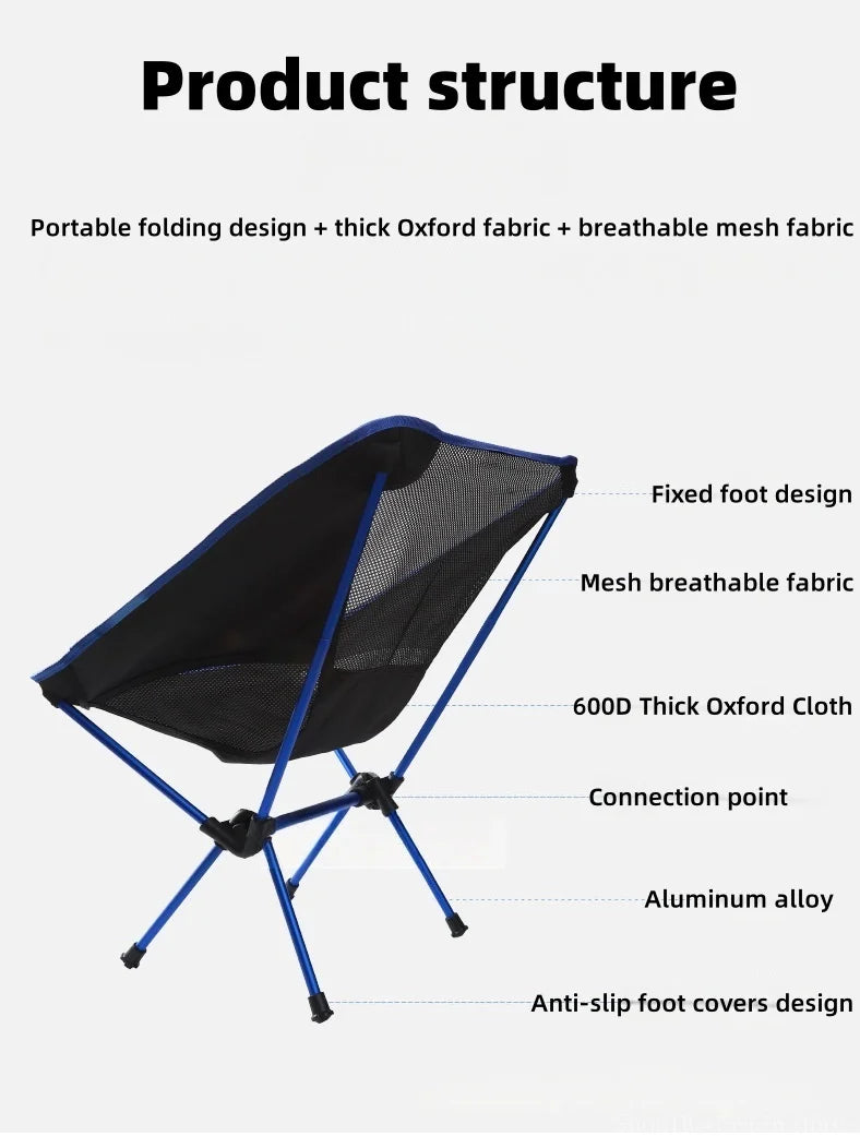 Ultra-Light Foldable Aluminum Alloy Moon Chair – Reclining Outdoor Fishing & Camping Chair